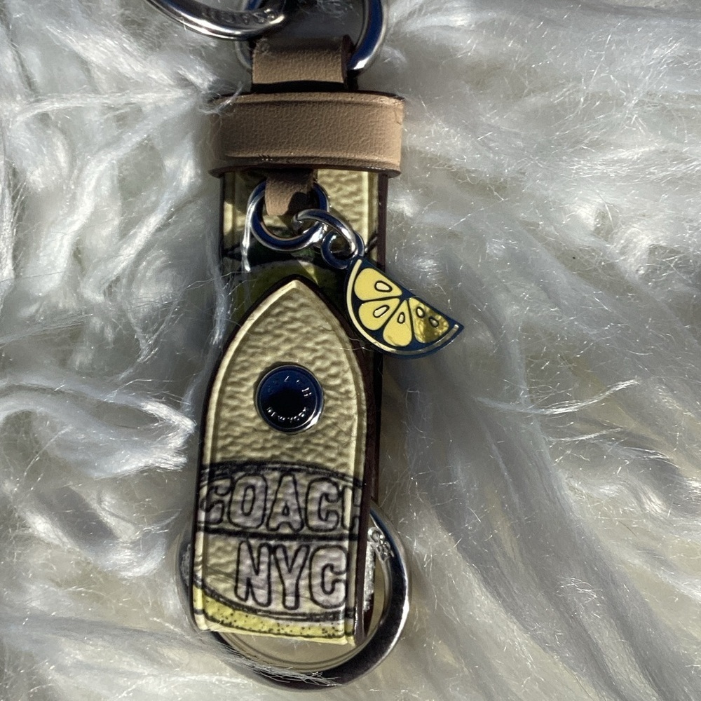 NWT Coach Trigger Snap Yellow Lemon Keychain Bag Charm with Silver Accents - Picture 5 of 8